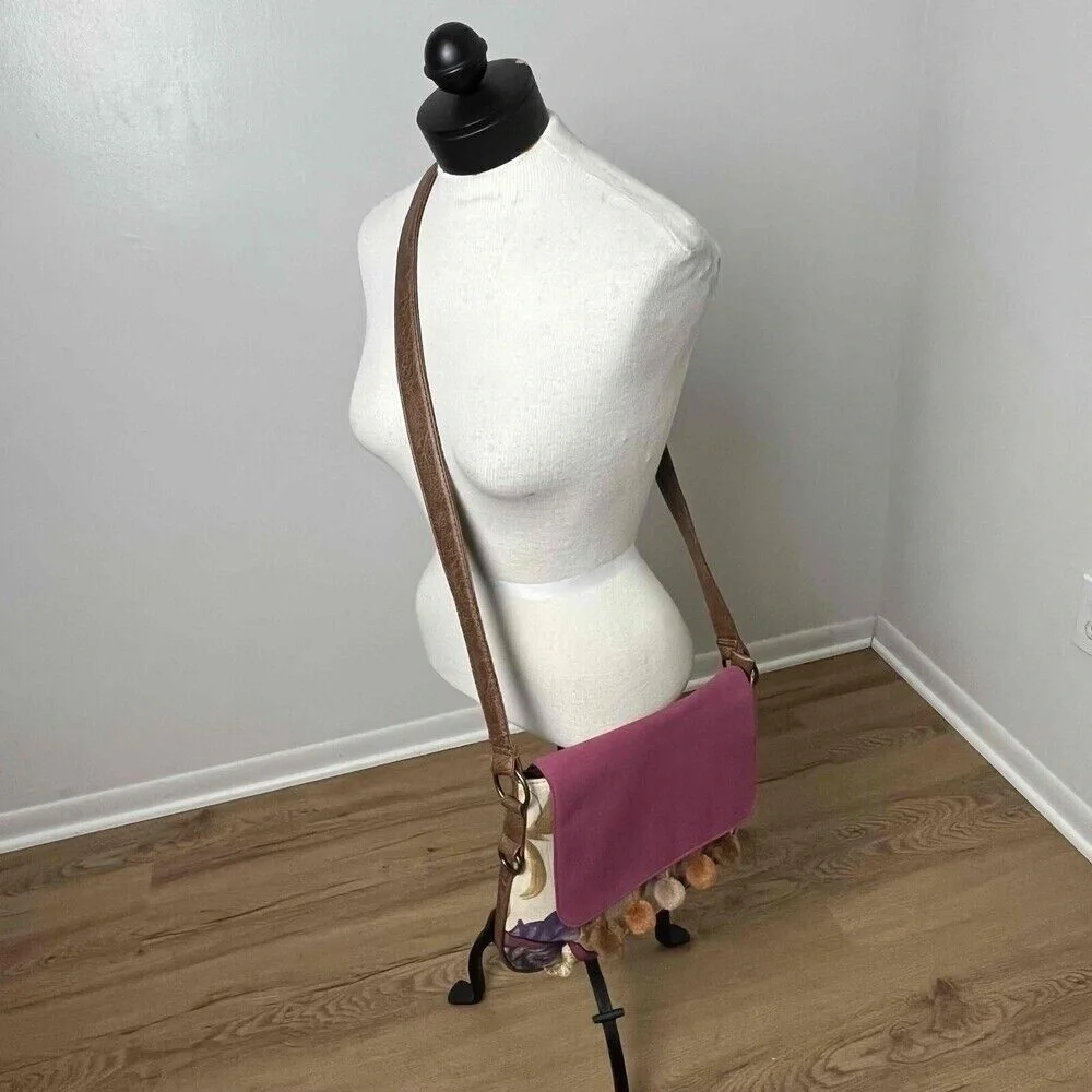Meli Melo Paris Cream Purple Pink Floral Purse Crossbody Bag‎